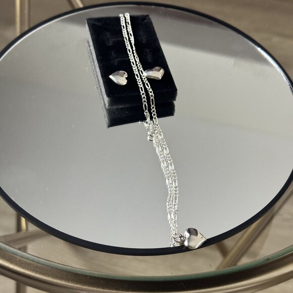 Sterling Silver Heart Necklace & Earrings Set from Mexico - Picture 7 of 12